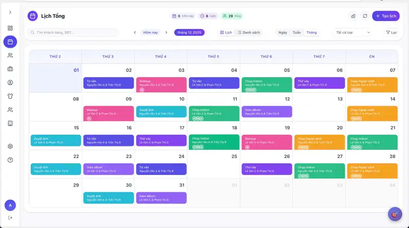 Quản lý lịch hẹn ekip cưới